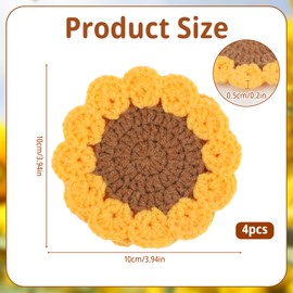 4pcs Cute Coasters, Funny Flower Sunflower Coasters Soft Crochet Knitted Coasters Cool Fun Aesthetic Absorbent Desk Coasters for Drinks Office Bar