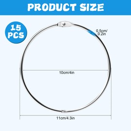 15 Pack 4 Inch Loose Leaf Binder Rings Metal Paper Rings Extra Large Nickel Plated Steel Book Keychain Key Binder Rings for Home Office Index Cards Receipts Memos Photos Files DIY Craft Supplies