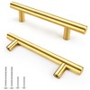 Qimoo 4 Pack Brushed Gold Cabinet Handles, 3-3/4 in Hole