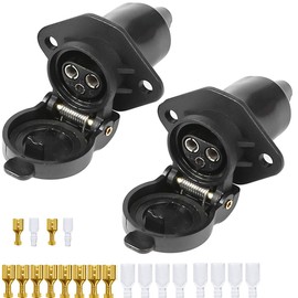 ETUKER 2x 12V 25A Waterproof Trailer Socket 3-Pin for Tractor and Truck