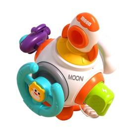 6 in 1 Baby Busy Cube Toy for Newborn Develop Learning, Montessori Car Airplane Travel Fidget Toys, Fine Motor Skills Hands Grip Ability Training - Rotating Rocket Spinner (Cloud)