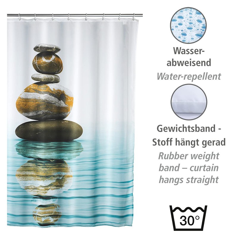 Wenko 20961100 Shower curtain Meditation highquality textile fabric, washable, Plastic