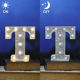 NWLIGHT Light Up Letters, Marquee Light Letters for Table Decorations, Glitter Light Up Signs for Prom, Events, or Engagement Party Decor, Featuring Alphabet & Number Lighted Letters, Letter T