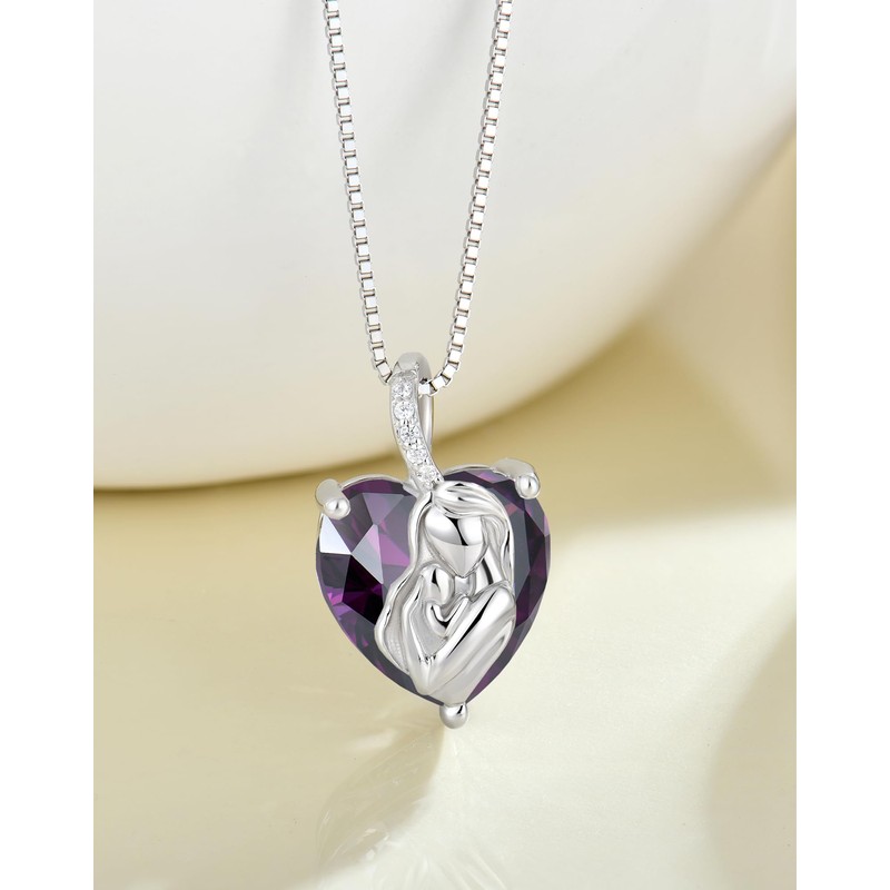 Guesma Purple Amethyst Mother Mom Heart Necklace for Women -