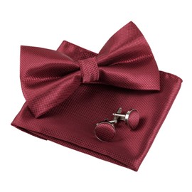 Alizeal Mens Solid Color Mini Squares Formal Banded Pre-tied Bow Ties, Pocket Square, Cufflinks Set Wedding Party Business-Burgundy