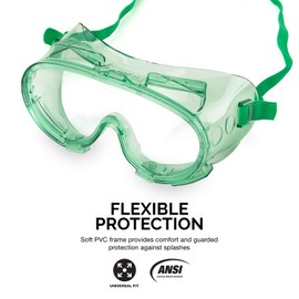 Neiko 53829A Protective Safety Goggles | Clear Polycarbonate Lens | Impact and Chemical Splash Resistant | Construction, Lab Work, Gun Shooting | Indirect Ventilation | ANSI Z87.1, green (universal)