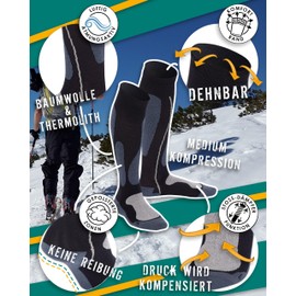 gigando 2 Pairs of Touring Ski and Ski Knee Socks with Thermal Function and Padded Zones for Sports and Leisure, Blue/Grey - 2 Pairs