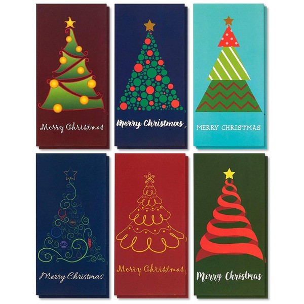 Merry Christmas Money Greeting Cards Assortment with Envelopes, 6 Festive Designs (3.6 x 7.25 In, 36 Pack)