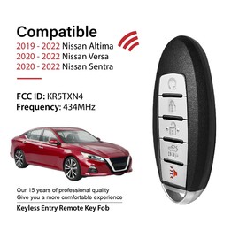 Keylessbest Replacement for 2019 2020 Nissan Altima Key Fob Remote Control KR5TXN4 5 Buttons 434MHz