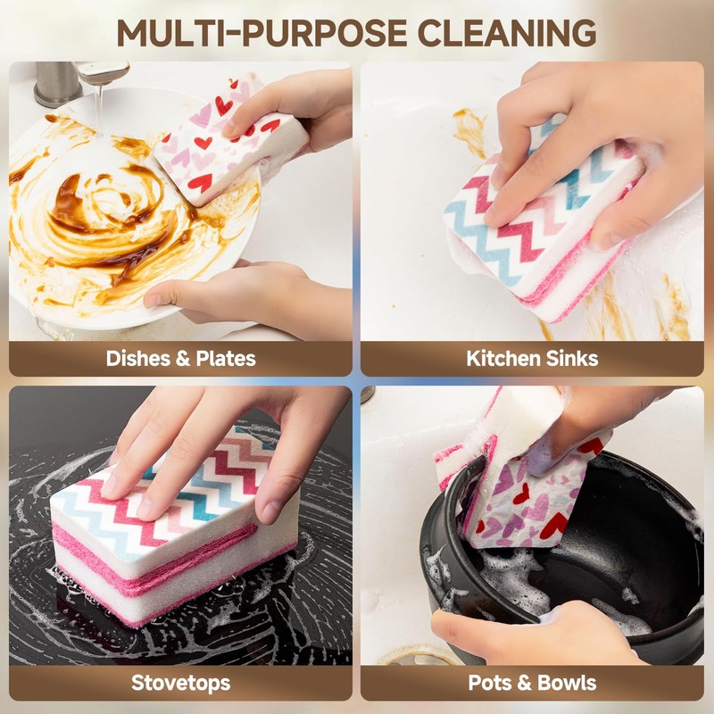 LAZYSEAL Double Sided Kitchen Sponges for Dishes, Unique Slit Scrubber