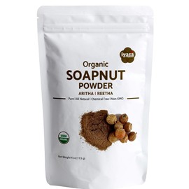 Organic Soapnut Powder, 4oz Trial Pack, Aritha, Reetha,Sapindus Mukorossi,Natural Skin & Hair Cleanser Shampoo & Conditioner,Laundry Dish Detergent, Households Cleaner