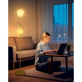 Lightdot Gold Floor Lamp, Mid Century Standing Lamps with 1 Globe & 1 Flower Soft Warm White Eye Care 3000K Bulbs Included, Modern Tall Lamp for Living Room Bedroom