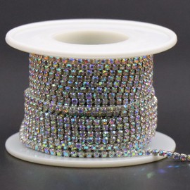 Jerler 10 Yards Crystal Rhinestone Trim SS6.5/2.0mm, AB Close Chain for Sewing Crafts Ideal Wedding Party Christmas DIY Decoration