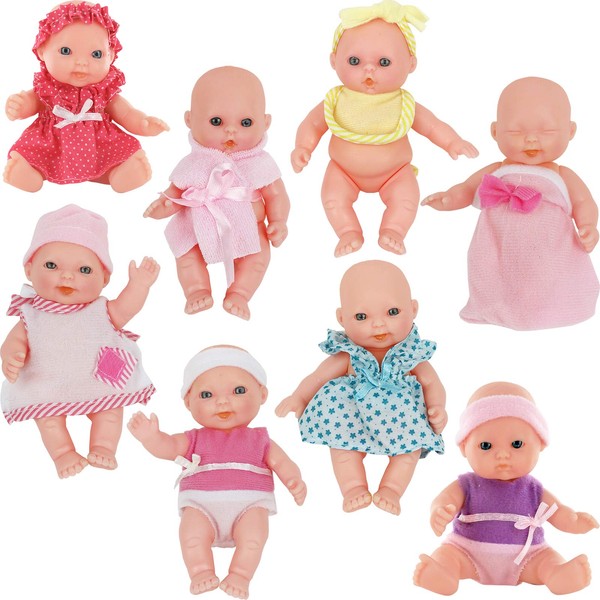 Click N' Play Small Baby Doll Set - Set of 8, 5" Small Toy - Nursery Playset Tiny Plastic Babies - Mini Baby Dolls for Girls Toddlers and Kids 3+ - Small Dolls