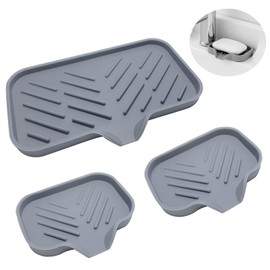 MOODKEY 3PCS Silicone Soap Dishes Tray with Drain Spout, Kitchen Sink Organizer Silicone Sponge Holder for Dispenser, Scrubber, Bottle, Cup on Kitchen Sink Counter/Bathroom