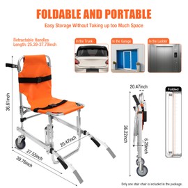 EMS Stair Chair, 2-Wheel Fire Emergency Evacuation Stair Chair, Foldable Aluminum Ambulance Lift Stair, Hospitals Patient Lift Slide Chair, w/2*Restraining Straps, for Seniors, Handicap Load 350.5 LB