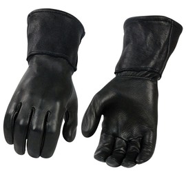 Shaf International Milwaukee Leather Men's Gauntlet Motorcycle Hand Gloves- Black Deerskin Long Cuff Thermal Lined Leather Palm - G317 - Large