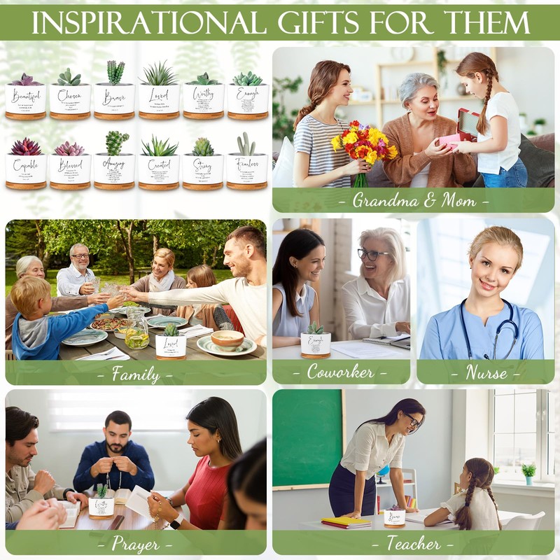 Fumete 12 Pcs Bible Verse Succulent Pots with Tray Drainage,