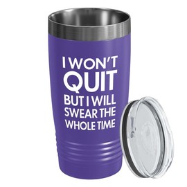 Flairy Land Fitness Purple Edition Tumbler 20oz - I Won't Quit - Personal Trainer Gift Gym Bodybuilder Workout Instructor Weightlifter Exercise Coach Cardio