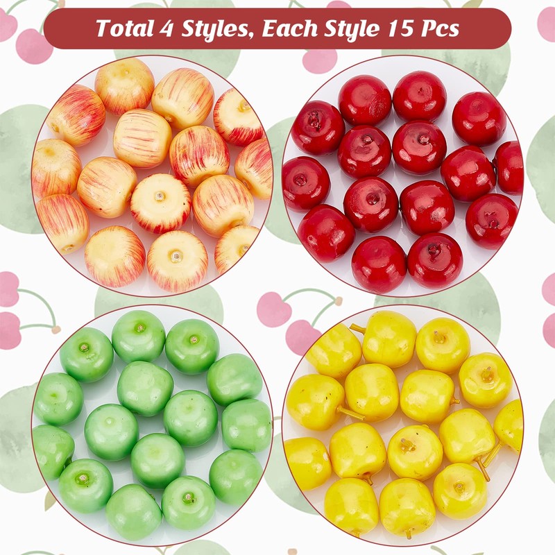 CHGCRAFT 60Pcs 4 Styles Foam Fruit Artificial Mini Apple, Fake