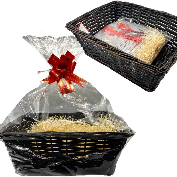 Hamper Baskets for Gifts Empty - Wicker Basket, Cellophane Bag, Ribbon, Shredded Tissue and Gift Tag - Make Your Own Hamper Kit, Baskets to Make Hamper for Mothers Day, Birthday, Wedding, Baby Shower