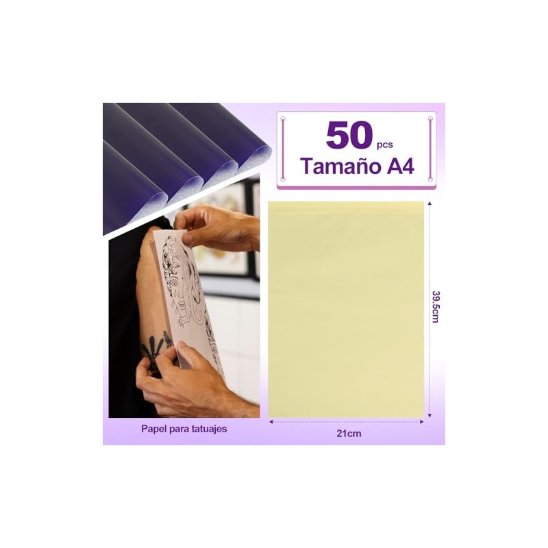 50 Hojas de Papel de Transferencia para Tatuajes, 4 Capas,
