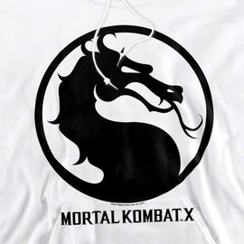 Mortal Kombat X Fighting Video Game Dragon Seal Logo Adult Pull-Over Hoodie White