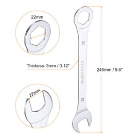 HARFINGTON Thin Combination Wrench Metric 22mm 6-Point Ended Box 15 Degree Offset Open End CR-V Chrome Plated Steel, Silver