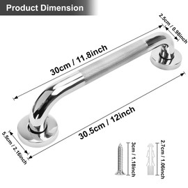 Abaigeal 2 PCS Grab Rails for Bathroom, 12 Inch/ 300 mm Anti-Slip Shower Handles for Seniors Disabled Elderly, Chrome Stainless Steel Safety Shower Handle Support Rail with Screws, Toilet Grab Handle