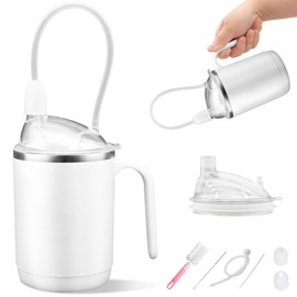 Adult Sippy Cup for Elderly Spill Proof with Long Straw, 15.2oz Stainless Steel Lightweitght No Spill Cup for Seniors/Adults with Flexible Straw Clear, Health / Household Essentials / Assisted Living