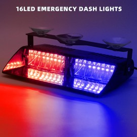 PKINGLAKE Red/Blue LED Dash Police Emergency Strobe Light Bar, 12V Windshield Visor Firefighter Flashing Safety Warning Lights for Trucks, Vehicles, Car