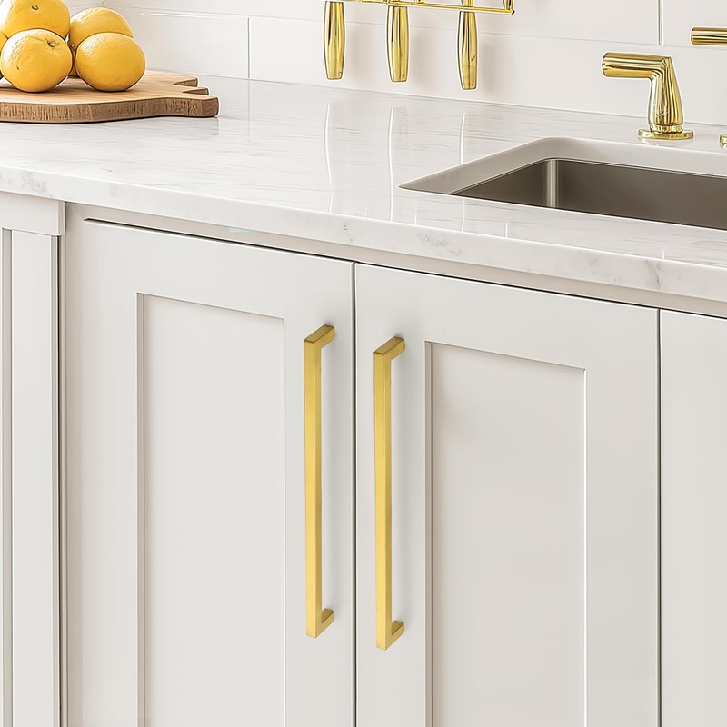 HOME EDIT 5 Pack Gold Square Kitchen Cabinet Handles 12-3/5