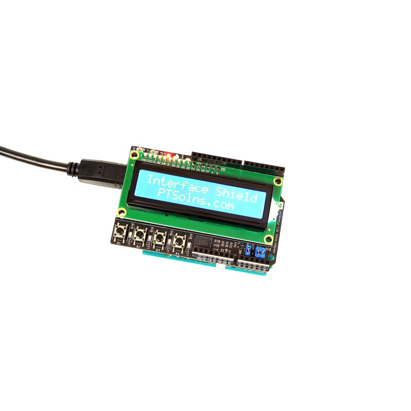 PTSolns 1602 LCD Interface-Shield with Programmable Buttons and LEDs for