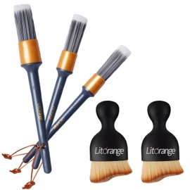 LitOrange Car Detailing Brush Set, 5 Pcs Different PET & PPT Mixed ​Fiber Plastic Handle Automotive Detail Brushes for Cleaning Interior, Exterior, Wheels, Rims and Leather