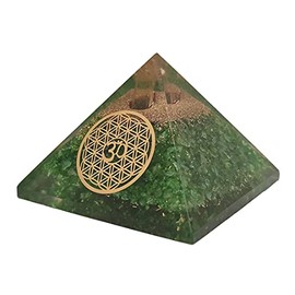 Sharvgun Gemstone Green Peridot Orgone Pyramid Ohm Chakra Flower of Life Healing Crystal Generator Orgonite Pyramid Yoga Meditation Crystal Reki Gift 70-75MM
