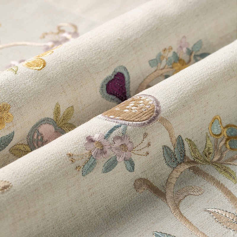 VOGOL Floral Embroidered Pattern Kitchen Valances for Windows, Linen Rod