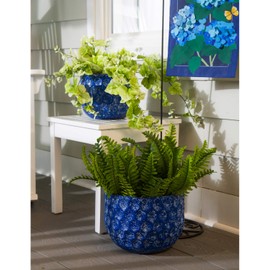 Evergreen Garden Set of 2 Water Blues Embossed Honeycomb Planters, Dark Blue Garden Décor and Accessories for Home and Yard