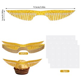 50 PCS Wizard Party Chocolate Decoration Golden Wings Chocolate Cupcake Toppers Decor with Glue Point Hollowed Party Supplies (E, 50)
