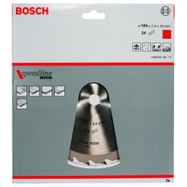 Bosch 2608640795 Speedline Wood Circular Hand Saw Blade, 184mm x 2.4mm x 16mm, 24 Teeth, Silver