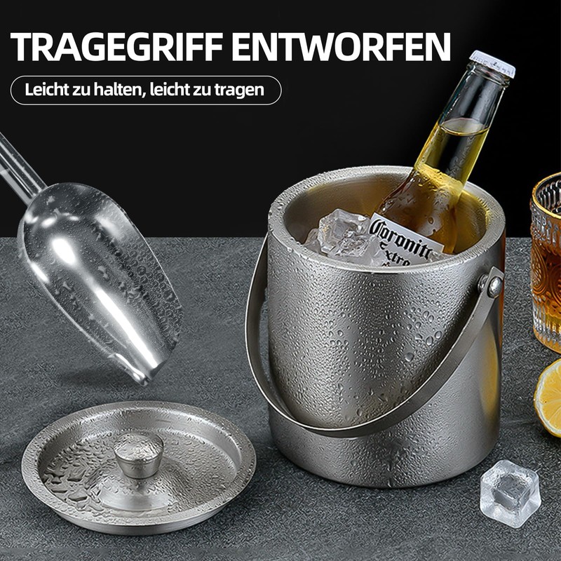 dellyy Eiskübel aus Edelstahl mit Eisschaufel, Eiswürfelbehälter Edelstahl, Eiswürfelbehälter Geeignet