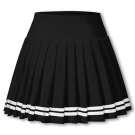 SANGTREE Women's Quick Dry Pleated Tennis Skorts Skirts, High Waisted Cute Running Golf Athletic Mini Skirt with Shorts Pockets, Black, US 3XL