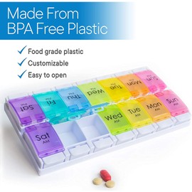 Organizador de PíLdoras Semanal y Diario, Planificador De PíLdoras de 7 DíAs, Estuche Dispensador para Medicamentos, Suplementos VitamíNicos con DiseñO FáCil de Abrir y Gran Capacidad (Colorido)