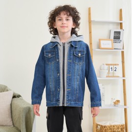Boys Denim Hooded Jacket Coat Kids Children Zipper Windproof Hoodie Outerwear, Blue, Size 6-7 Years(Tag130)