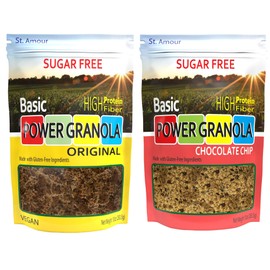 St Amour Basic Power Granola - 2 pack - Sugar Free-Gluten Free (VARIETY 2 PK ORIGINAL/CHOC CHIP)