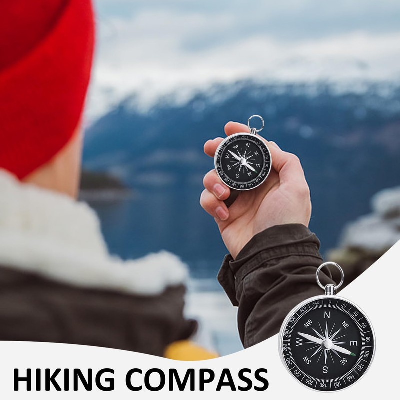 2-Piece Portable Compass with 2-Bar Key Ring, Pocket Navigation Tool,
