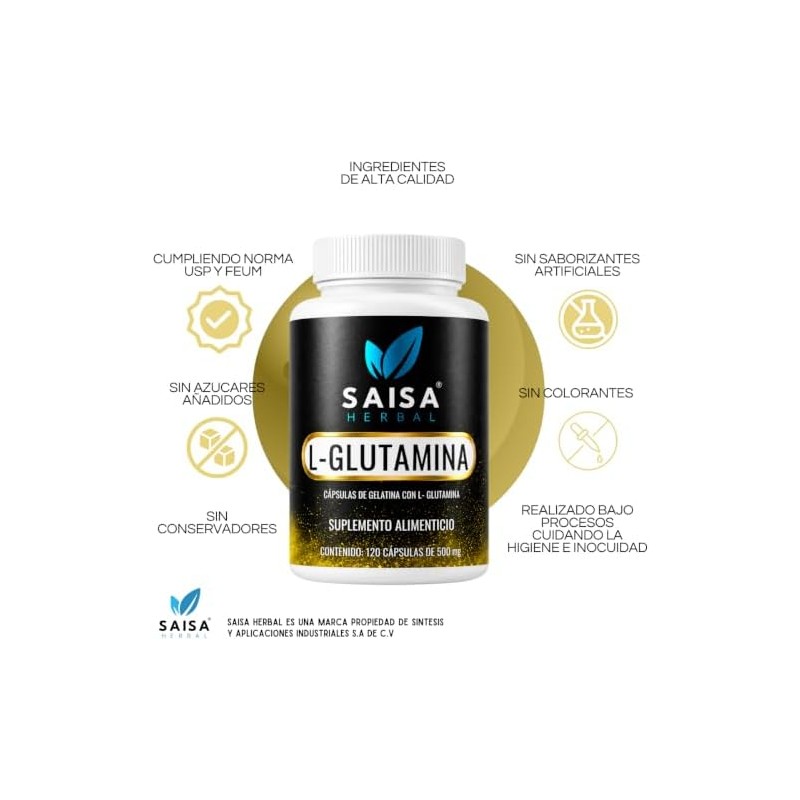 L-Glutamina 100 Puro 120 cápsulas con 500 mg cu. Calidad