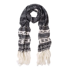 Premium Long Dual Tone Fair Isle Knit Warm Winter Fringe Scarf, Grey