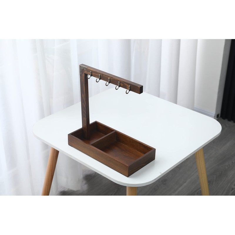 POKHDYE Wood Entryway Tabletop Key Holder Rack，Rustic Burnt Decorative Organizer