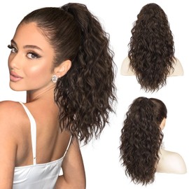 BOGSEA Ponytail Extension Claw Clip Ponytail Extension for Women 18'' Long wavy Hair Ponytail Extension Natural Looking Synthetic Hairpiece for Daily Use (Brown)