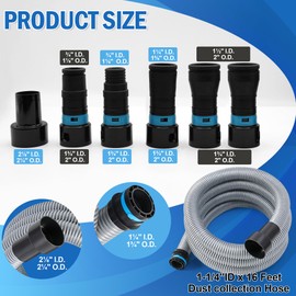 16FT 1-1/4Inch Shop Vac Hose Extension, Dust Collection Hose Kit Fits 2-1/4" Home & Shop Vacuum Connections with Quick-Connect Adapter Set for Multi-Brand Power Tool Dust Collection